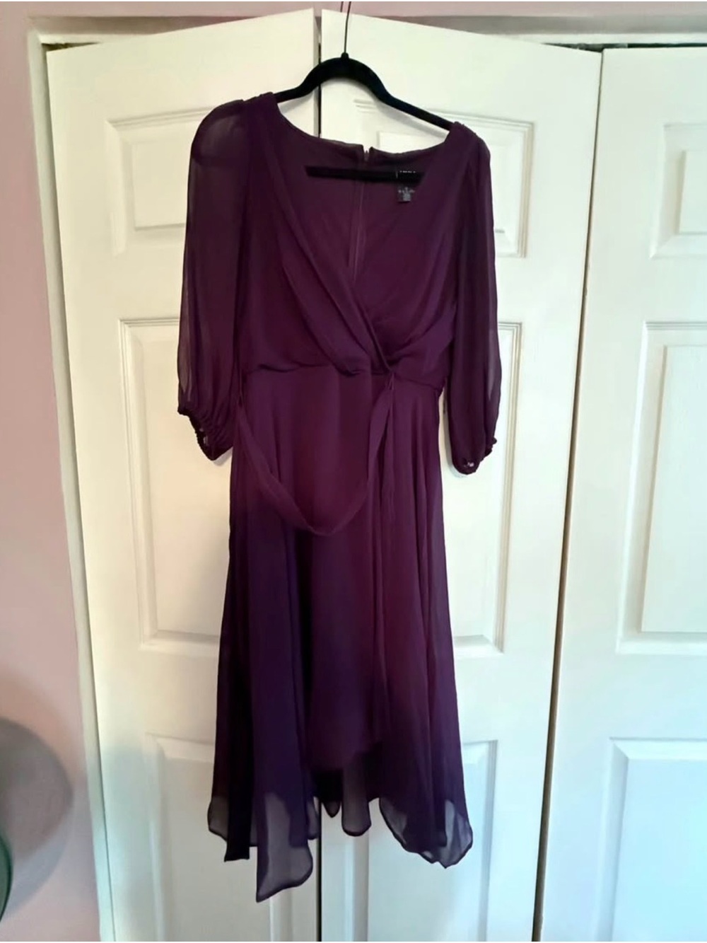 DKNY Plum Chiffon Midi Wrap Dress